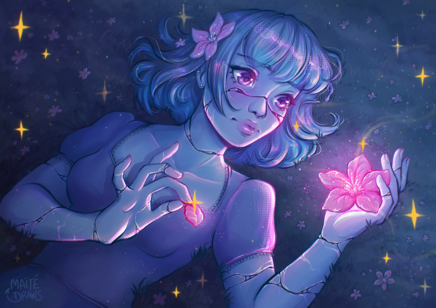 Crackled Blue Girl - Print