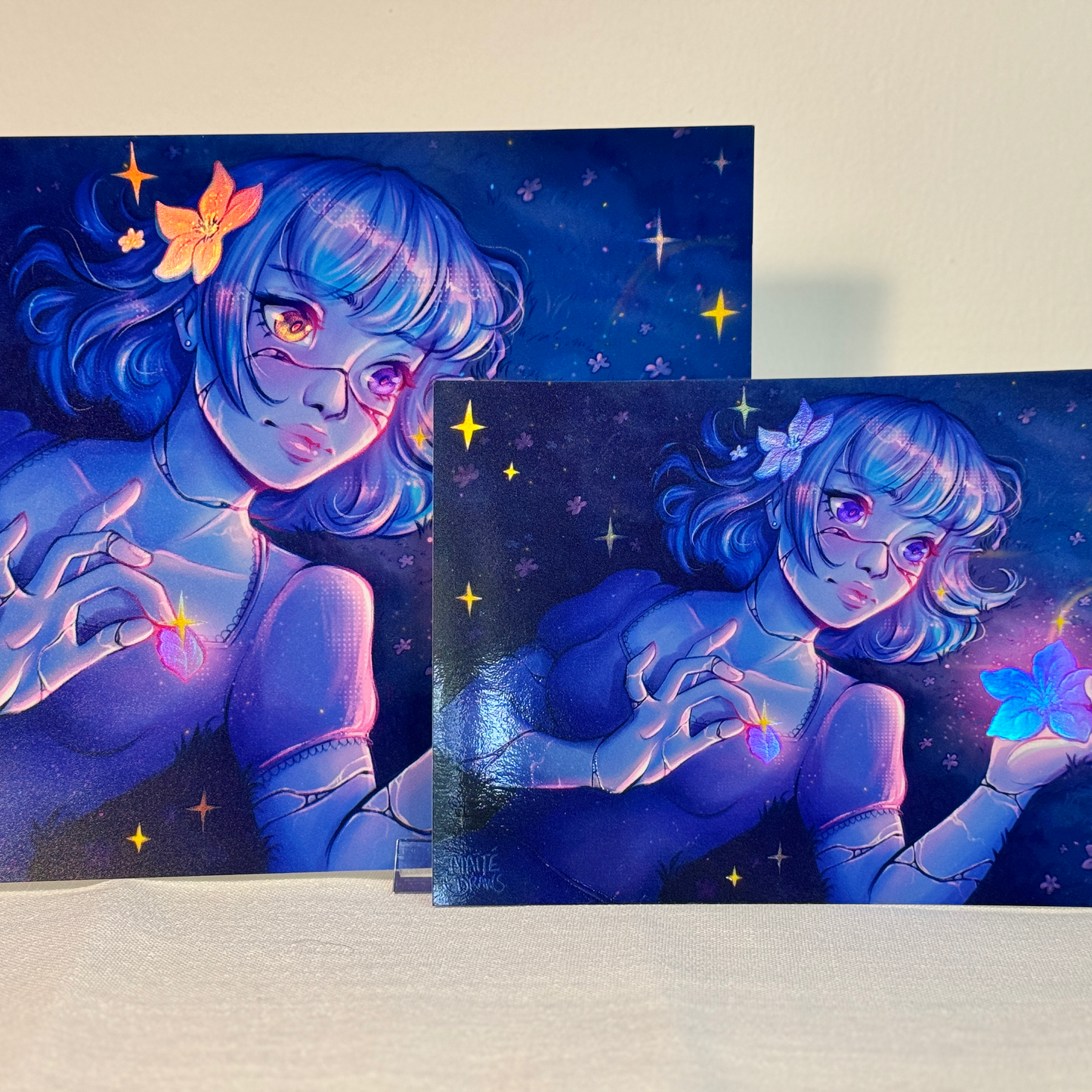 Crackled Blue Girl - Holographic print