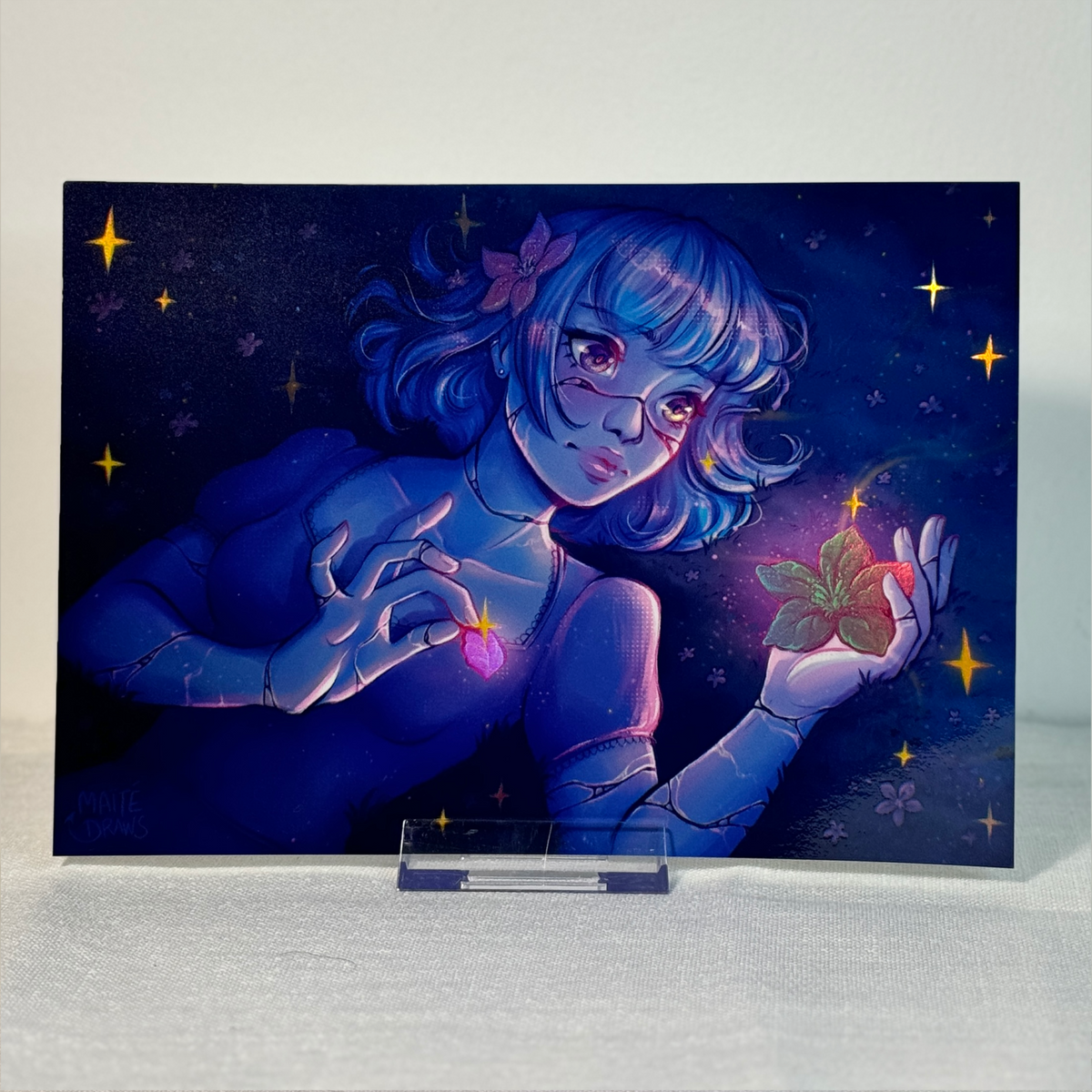 Crackled Blue Girl - Holographic print