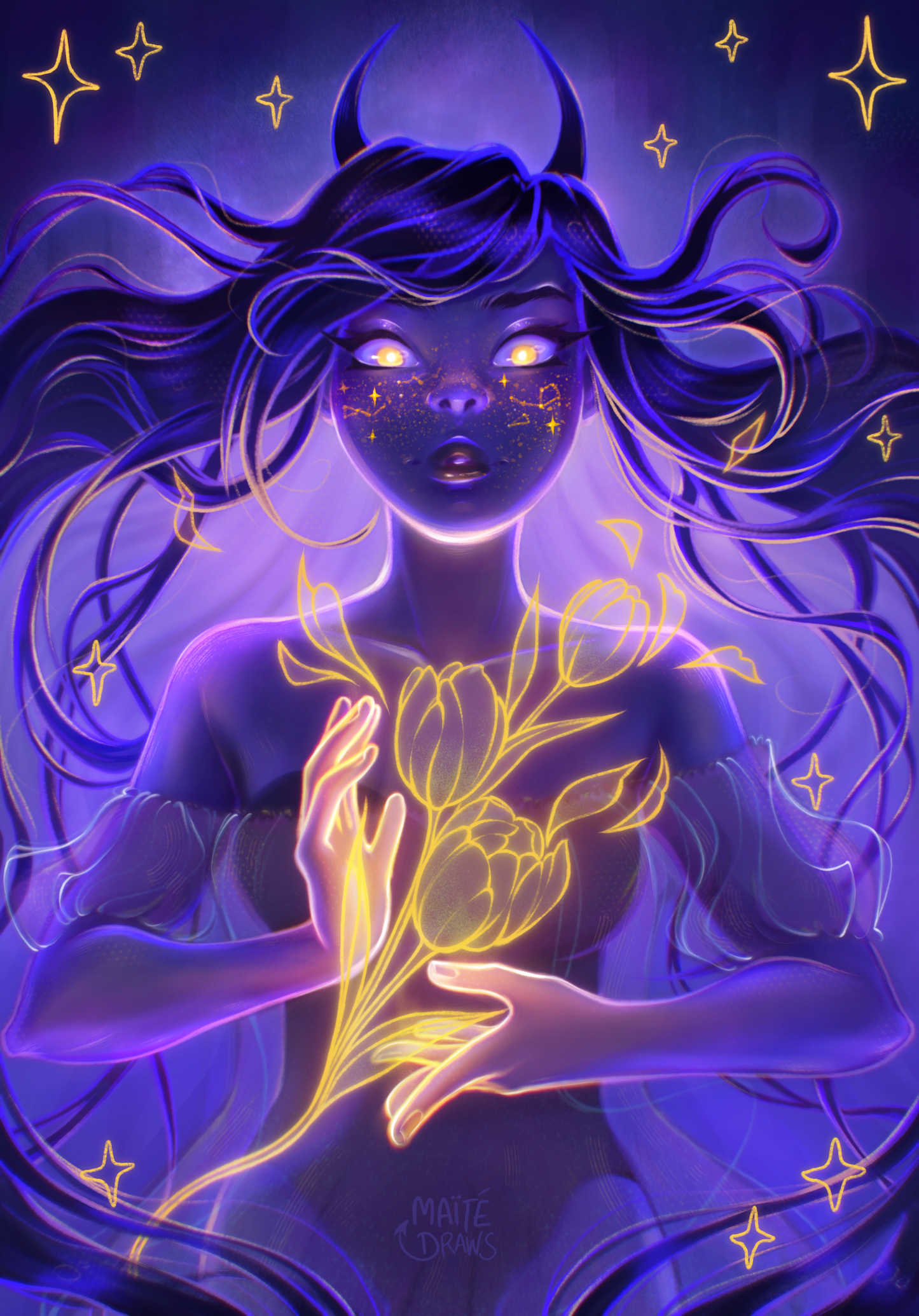 Purple Demon and the Golden Tulip - Print