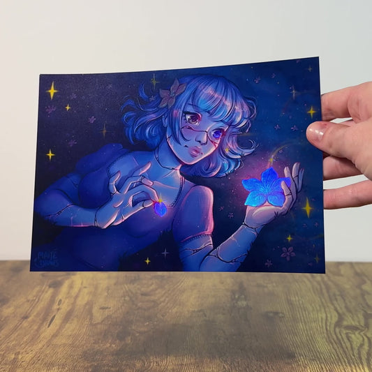 Crackled Blue Girl - Holographic print
